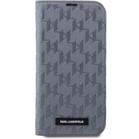 Karl Lagerfeld KLBKP14SSAKLHPG iPhone 14 / 15 / 13 6.1" bookcase srebrny/silver Saffiano Monogram