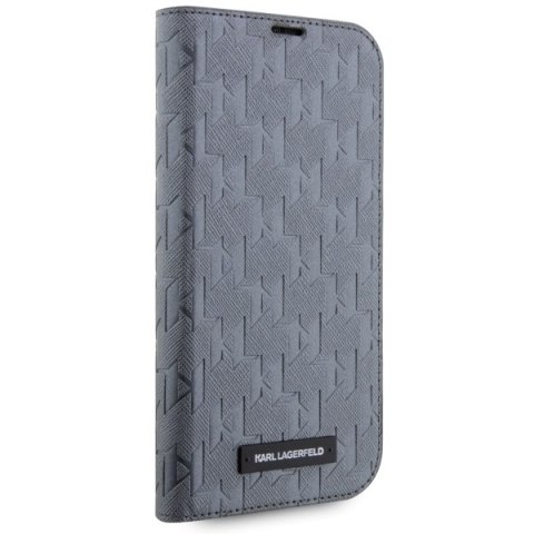 Karl Lagerfeld KLBKP14SSAKLHPG iPhone 14 / 15 / 13 6.1" bookcase srebrny/silver Saffiano Monogram