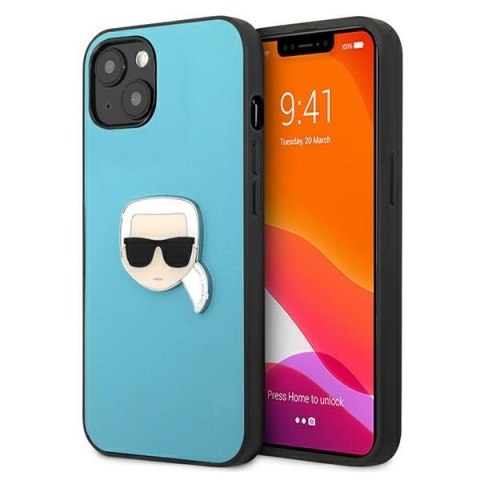 Karl Lagerfeld KLHCP13SPKMB iPhone 13mini 5,4" niebieski/blue hardcase Leather Ikonik Karl`s Head Metal