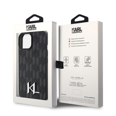 Karl Lagerfeld KLHCP15SPKLPKLK iPhone 15 / 14 / 13 6.1" czarny/black hardcase Leather Monogram Hot Stamp Metal Logo