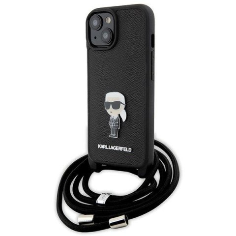 Karl Lagerfeld KLHCP15SSASKNPSK iPhone 15 / 14 / 13 6.1" hardcase czarny/black Crossbody Saffiano Monogram Metal Pin Karl & Chou