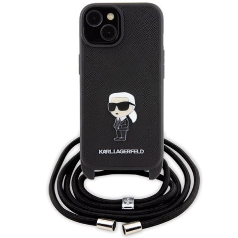 Karl Lagerfeld KLHCP15SSASKNPSK iPhone 15 / 14 / 13 6.1" hardcase czarny/black Crossbody Saffiano Monogram Metal Pin Karl & Chou