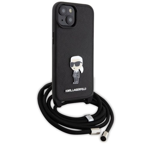 Karl Lagerfeld KLHCP15SSASKNPSK iPhone 15 / 14 / 13 6.1" hardcase czarny/black Crossbody Saffiano Monogram Metal Pin Karl & Chou