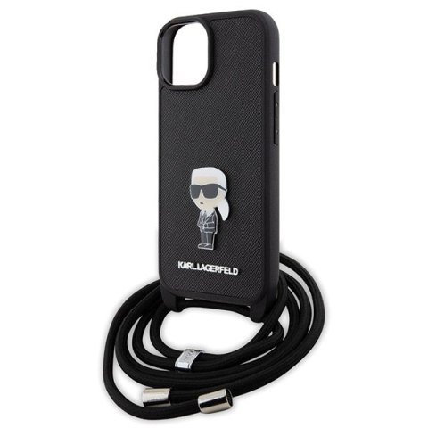 Karl Lagerfeld KLHCP15SSASKNPSK iPhone 15 / 14 / 13 6.1" hardcase czarny/black Crossbody Saffiano Monogram Metal Pin Karl & Chou