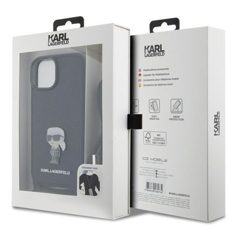 Karl Lagerfeld KLHCP15SSASKNPSK iPhone 15 / 14 / 13 6.1" hardcase czarny/black Crossbody Saffiano Monogram Metal Pin Karl & Chou