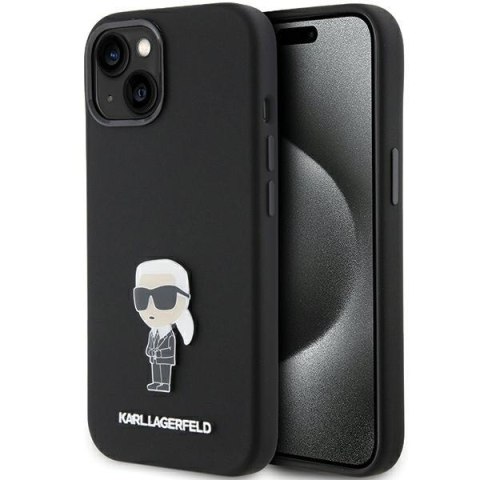 Karl Lagerfeld KLHCP15SSMHKNPK iPhone 15 / 14 / 13 6.1" czarny/black Silicone Ikonik Metal Pin