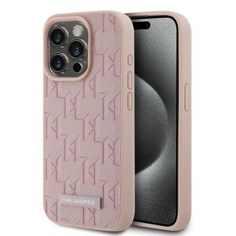 Karl Lagerfeld KLHMP15LPKHPORPP iPhone 15 Pro 6.1" hardcase różowy/pink Leather Monogram Metal Logo MagSafe