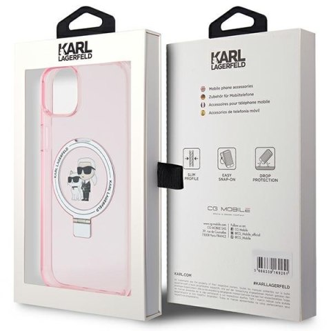 Karl Lagerfeld KLHMP15SHMRSKCP iPhone 15 / 14 / 13 6.1" różowy/pink hardcase Ring Stand Karl&Choupettte MagSafe