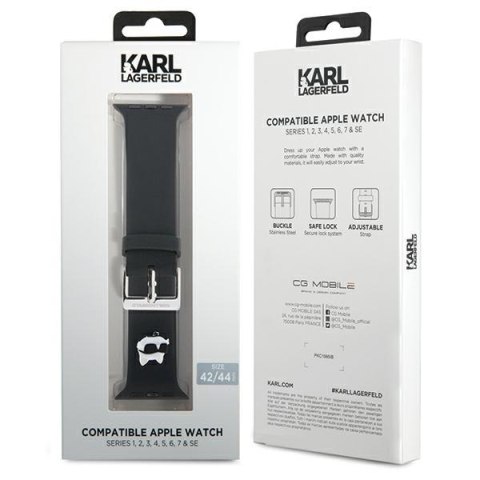 Karl Lagerfeld Pasek KLAWLSLCNK Apple Watch 42/44/45/49mm czarny/black strap 3D Rubber Choupette Head