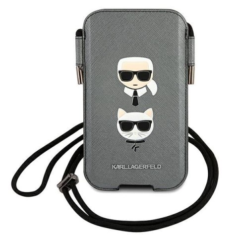 Karl Lagerfeld Torebka KLHCP12LOPHKCG6,7" szary/grey hardcase Saffiano Ikonik Karl&Choupette Head