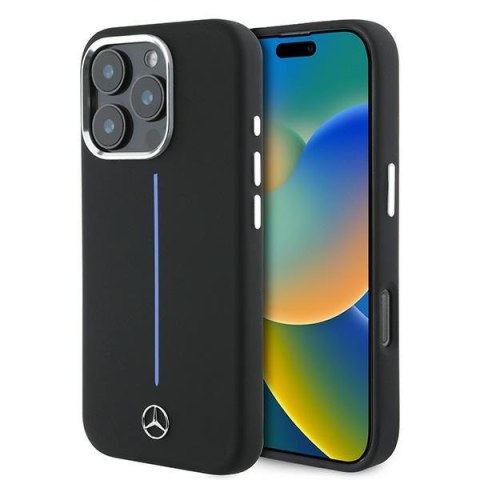 Mercedes MEHMP16X23SUMBK iPhone 16 Pro Max 6.9" czarny/black hardcase Silicone Blue Stripe MagSafe