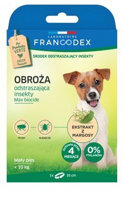 FRANCODEX Obroża dla małych psów do 10 kg odstraszająca insekty - 4 miesiące ochrony - 35 cm