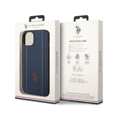 US Polo USHCP14SPFAV iPhone 14 / 15 / 13 6,1" granatowy/navy blue Leather Stitch