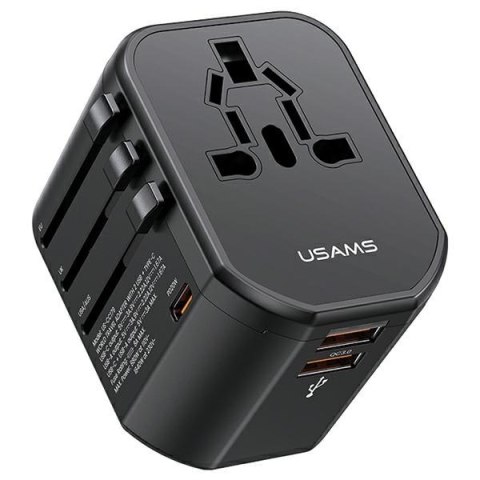 USAMS Adapter siec 2xUSB+1xUSB-C T59 20W4w1 US/AU/EU/UK czarny/black CC179TC01 (US-CC179) Universal Travel Charger