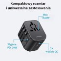 USAMS Adapter siec 2xUSB+1xUSB-C T59 20W4w1 US/AU/EU/UK czarny/black CC179TC01 (US-CC179) Universal Travel Charger