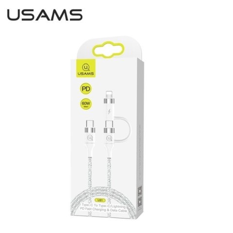 USAMS Kabel pleciony U31 USB-C na USB-C /lightning 60W PD Fast Charge biały/white SJ403USB02 (US-SJ403)