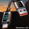 USAMS Kabel pleciony U78 USB-C 1.2m LED 6A Fast Charging czarny/black SJ544USB01 (US-SJ544)