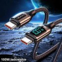 USAMS Kabel pleciony U78 USB-C na USB-C LED 3m 100W Fast Charging czarny/black SJ559USB01 (US-SJ559)