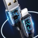 USAMS Kabel pleciony U78 lightning 1.2m LED 2.4A Fast Charging silver black SJ543USB02 (US-SJ543)