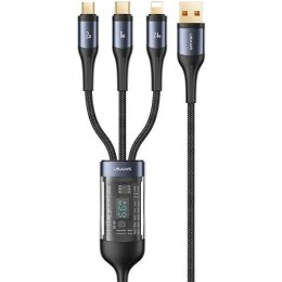 USAMS Kabel pleciony U83 3w1 66W 1,2m Digital Display PD Fast Charge (lightning/microUSB/USB-C) czarny/black SJ582USB01 (US-SJ58