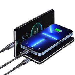 USAMS Kabel pleciony U83 3w1 66W 1,2m Digital Display PD Fast Charge (lightning/microUSB/USB-C) czarny/black SJ582USB01 (US-SJ58