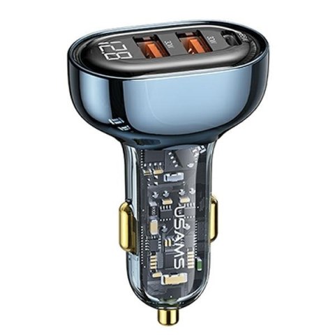 USAMS Ład. sam. 2xUSB+1xUSB-C 125W Fast Charge transparent blue CC158CC02 (US-CC158)