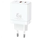 USAMS Ład. siec. 1xUSB-C+1xUSB 45W (only head) GaN PD3.0 +QC3.0 Fast Charging biały/white CC178TC02 (US-CC178)