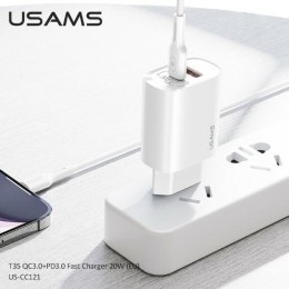 USAMS Ład. siec. 1xUSB-C+1xUSB T35 20W (only head) PD3.0 +QC3.0 Fast Charging biały/white CC121TC01 (US-CC121)