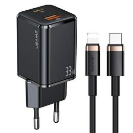 USAMS Ład. siec. 1xUSB-C+1xUSB T43 33W PD3.0 +QC3.0 + kabel U63 USB-C na lightning czarny/black USKTZ01