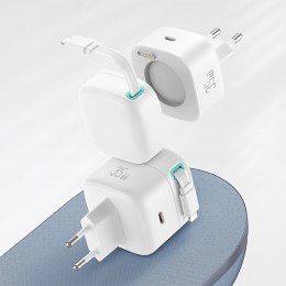 USAMS Ład. siec. 1xUSB-C ze zwijanym kablem Lighning Retractable PD+QC 35W Gan Fast Charging biały/white XMF Series CC209TC02 (U