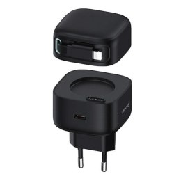 USAMS Ład. siec. 1xUSB-C ze zwijanym kablem Lighning Retractable PD+QC 35W Gan Fast Charging czarny/black XMF Series CC209TC01 (