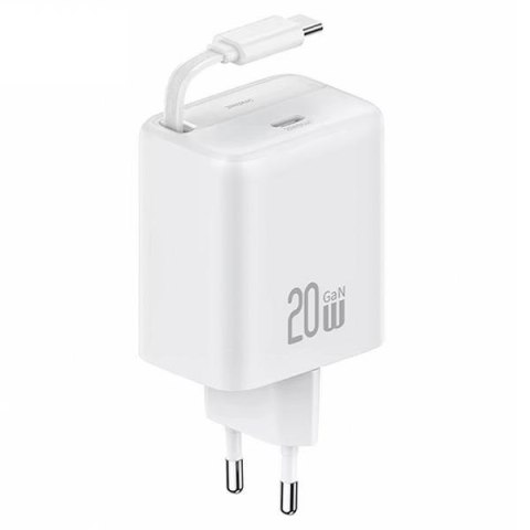 USAMS Ład. siec. 1xUSB-C ze zwijanym kablem USB-C Retractable PD+QC 20W Gan Fast Charging biały/white YC Series CC233TC02 (US-CC