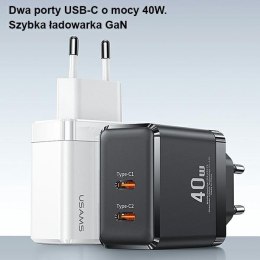 USAMS Ład. siec. 2xUSB-C T54 GaN 40W (only head) PD Fast Charging biały/white CC172TC02 (US-CC172)