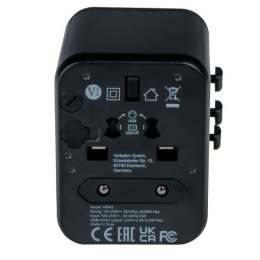 Verbatim Adapter podróżny EU/UK/US 2xUSB-A UTA-01 czarny/black 49543