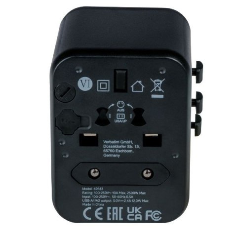 Verbatim Adapter podróżny EU/UK/US2xUSB-A UTA-01 czarny/black 49543