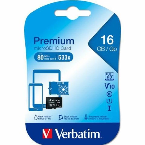 Verbatim Karta microSDHC 16GB V10czarny/black 44010