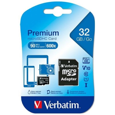 Verbatim Karta microSDHC 32GB V10+ adapter czarny/black 44083
