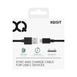 Xqisit kabel Charge & Sync USB A -USB C 3.0m czarny/black 31298