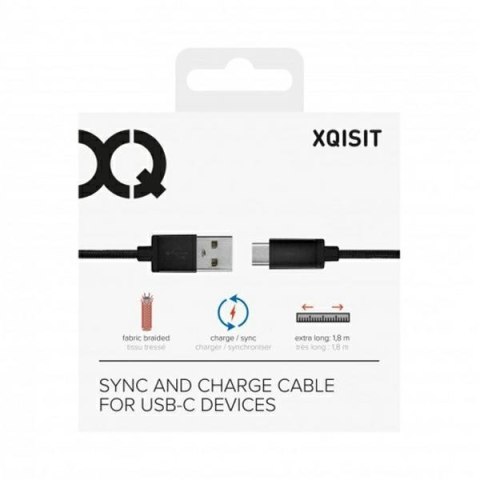 Xqisit kabel Cotton USB C 3.0 czarny/black 1.8m 27749