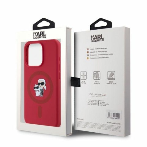 Karl Lagerfeld KLHMP15LSCMKCRHR iPhone 15 Pro 6.1" czerwony/red hardcase Silicone Karl&Choupette Heads Ring MagSafe