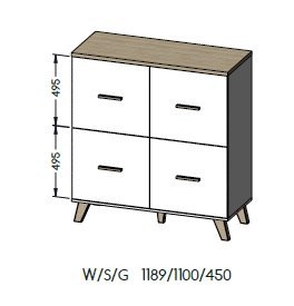 Komoda LOTTA 110 4D biały+ dąb sonoma