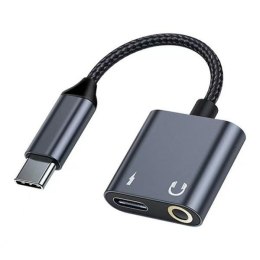 Beline Adapter rozdzielający USB-C na USB-C/Jack 3,5mm 60W czarny/black DAC BLNAA01