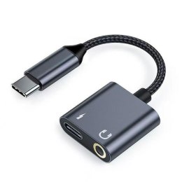 Beline Adapter rozdzielający USB-C na USB-C/Jack 3,5mm 60W czarny/black DAC BLNAA01