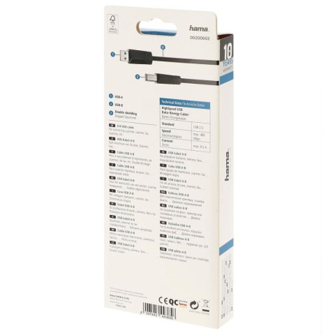 Kabel USB 2.0 A na USB B Hama 00200602 1,5 m Czarny