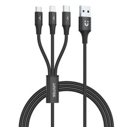 Kabel USB do Micro USB, USB-C i Lightning Unitek C14049BK Czarny 1,2 m