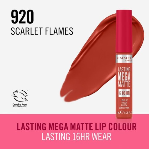 Pomadka w płynie Rimmel London Lasting Mega Matte Nº 920 Scarlet Flames Nº 920-Scarlet Flames 7,4 ml