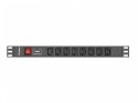 Listwa zasilająca Rack PDU 19 cali 1U 16A 8X IEC C13 2m czarna C20