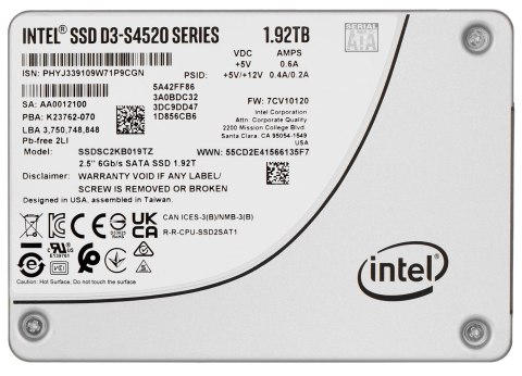 Dysk SSD Solidigm (Intel) S4520 1.92TB SATA 2.5" SSDSC2KB019TZ01 (DWPD up to 3)