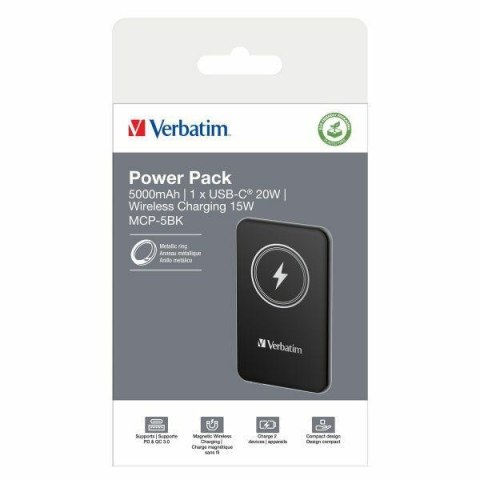 Verbatim Powerbank indukcyjny `n` Go 15W5000mAh Wireless Magnetic czarny/black 32240