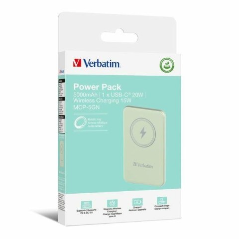 Verbatim Powerbank indukcyjny `n` Go 15W5000mAh Wireless Magnetic zielony/green 32241